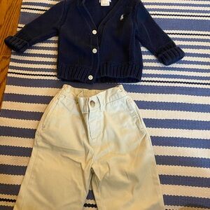 Ralph Lauren Navy Cardigan and Khaki Pants Set